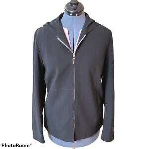 W Vintage hooded acetate full zip black jacket